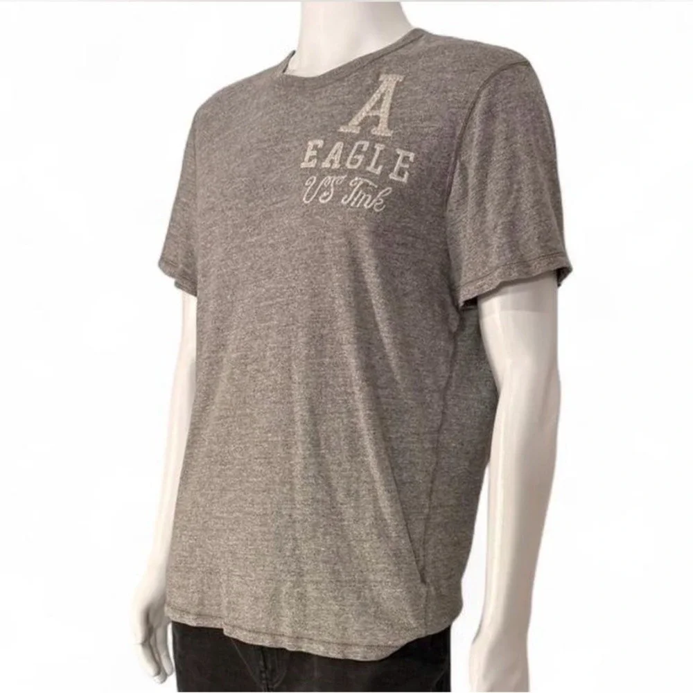 American Eagle Mens Athletic Fit T-Shirt Grey Heather Graphic Tee Large - Picture 3 of 6